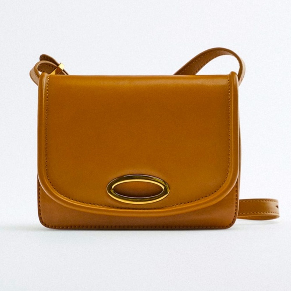 Zara Brown Leather Crossbody Bag